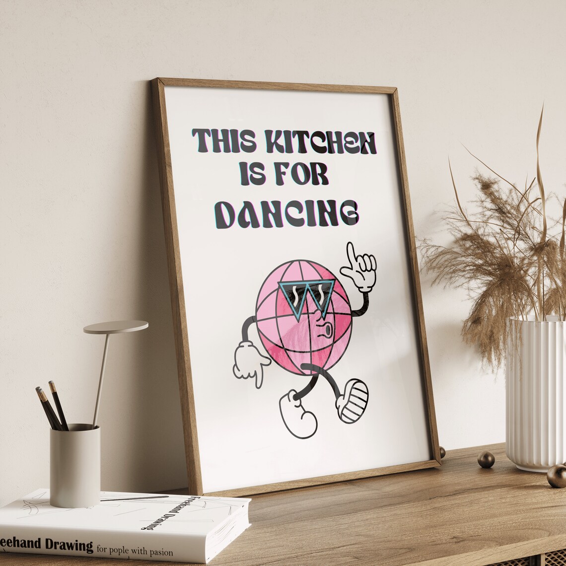 This Kitchen Is for Dancing Disco Ball Cartoon Retro Kitchen Wall Poster - Image 2