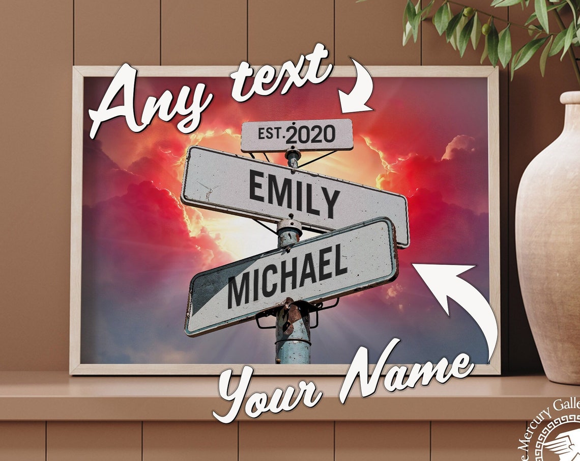 Custom Name Vintage Street Sign Sunset Poster Personalized Gift
