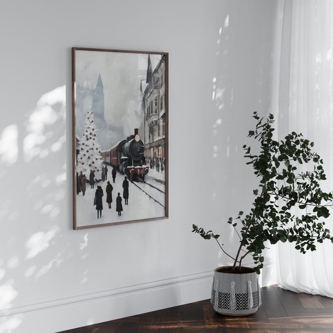 Vintage Steam Train At Snowy Station With Christmas Tree Poster - Image 4
