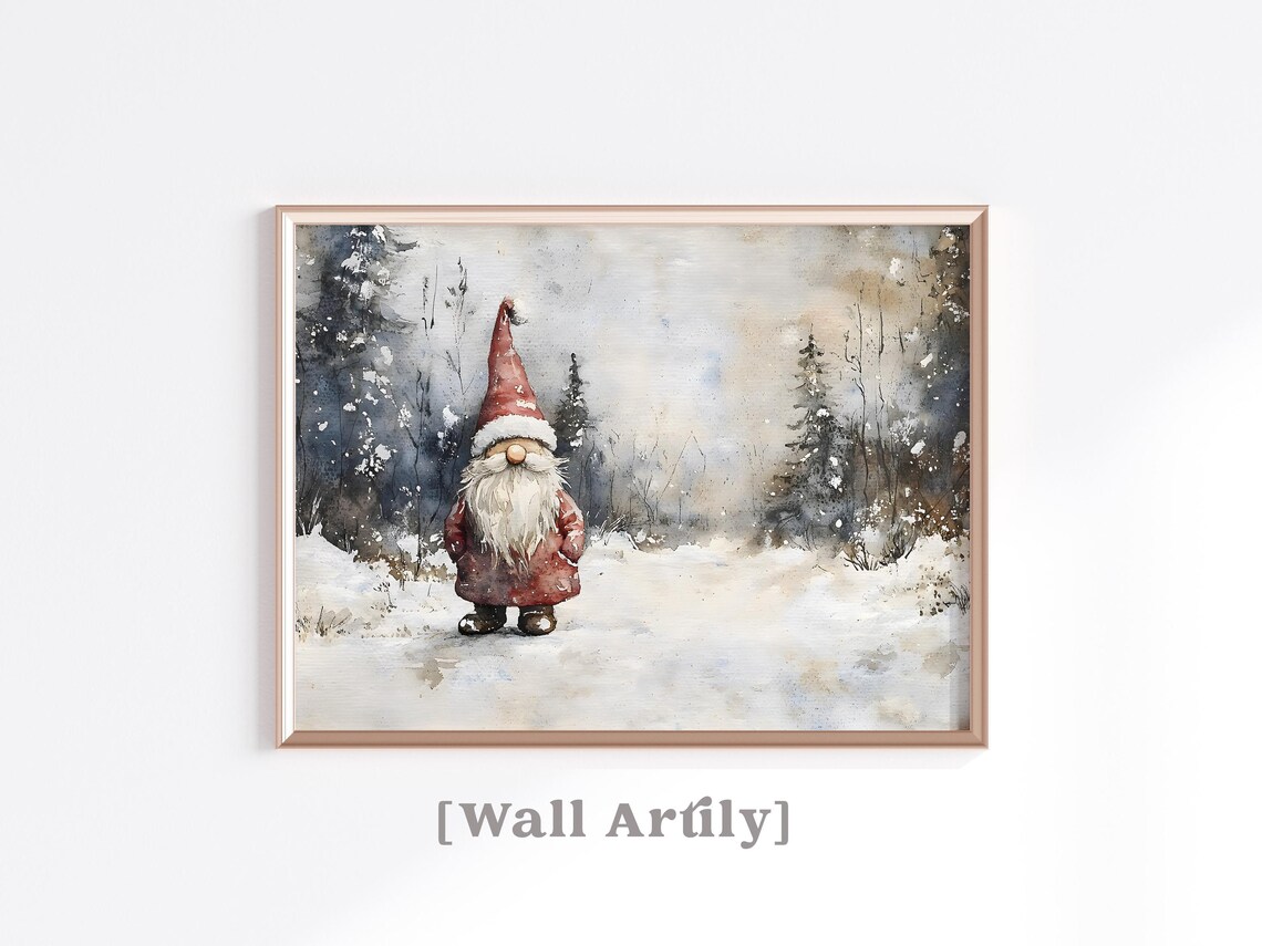 Christmas Gnome Winter Scene Art Print - Image 2
