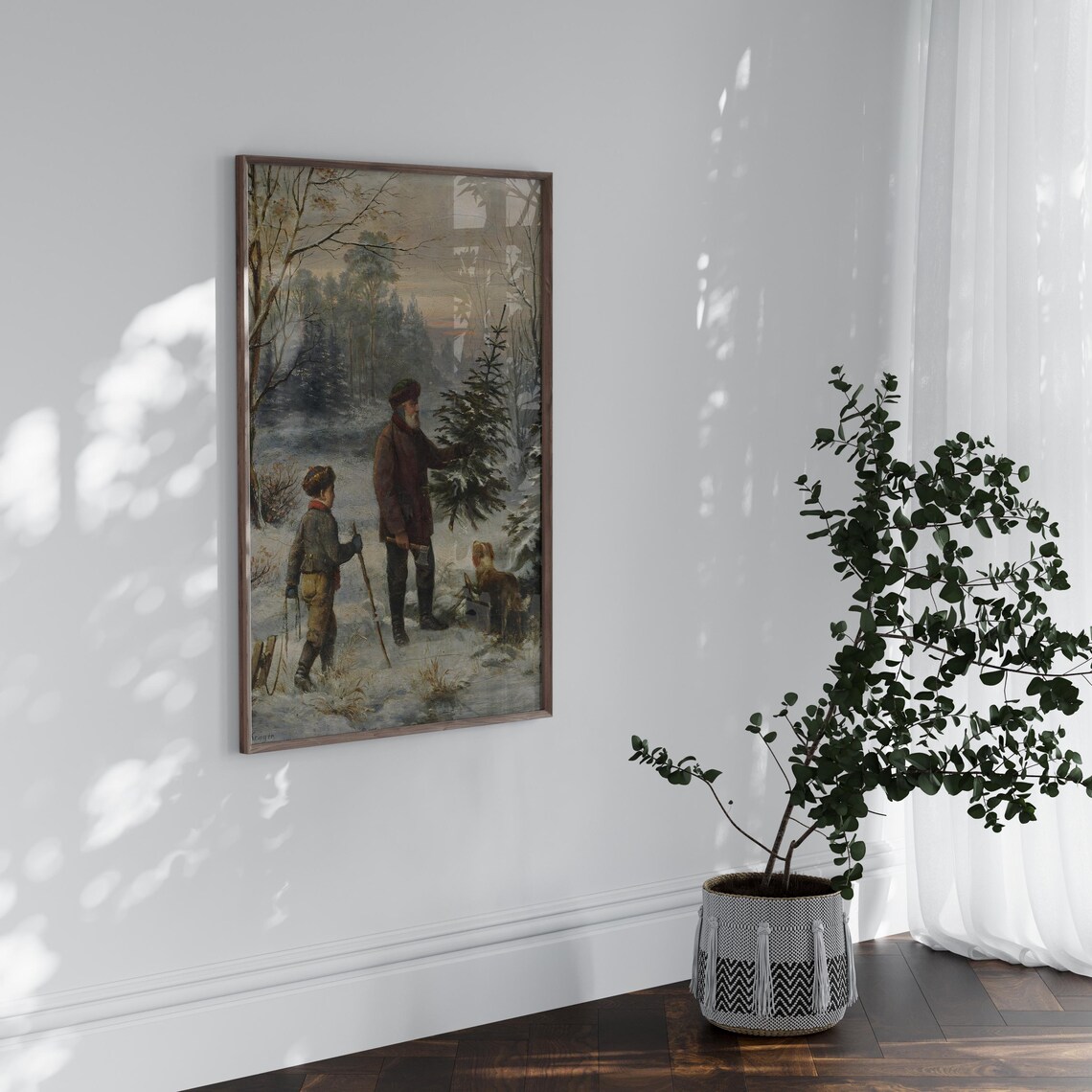 Father And Son Chopping Down A Christmas Tree, Vintage Poster - Image 4