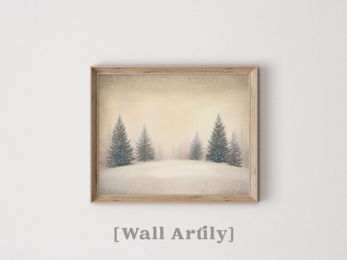 Minimal Snowy Pines In Falling Snow Warm Winter Scene Poster - Image 6