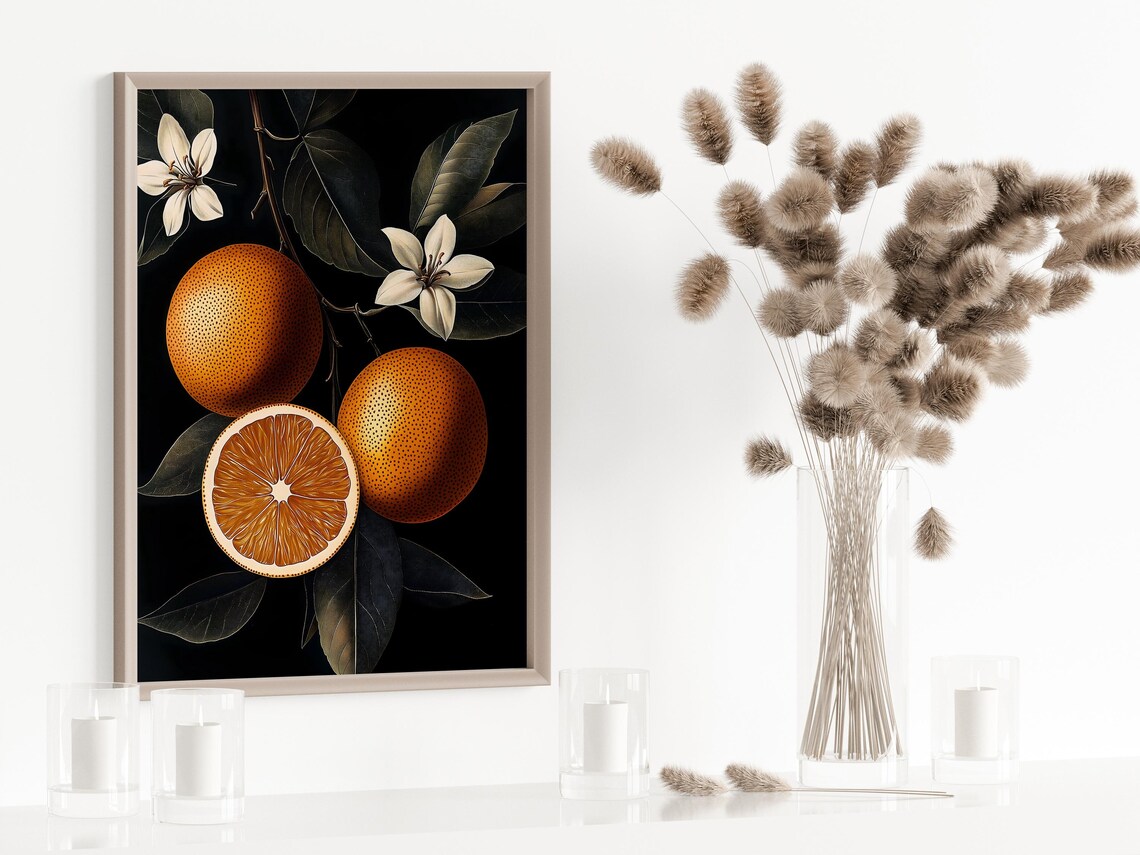 Moody Oranges Still Life Art Print, Rustic Kitchen Decor - Image 5
