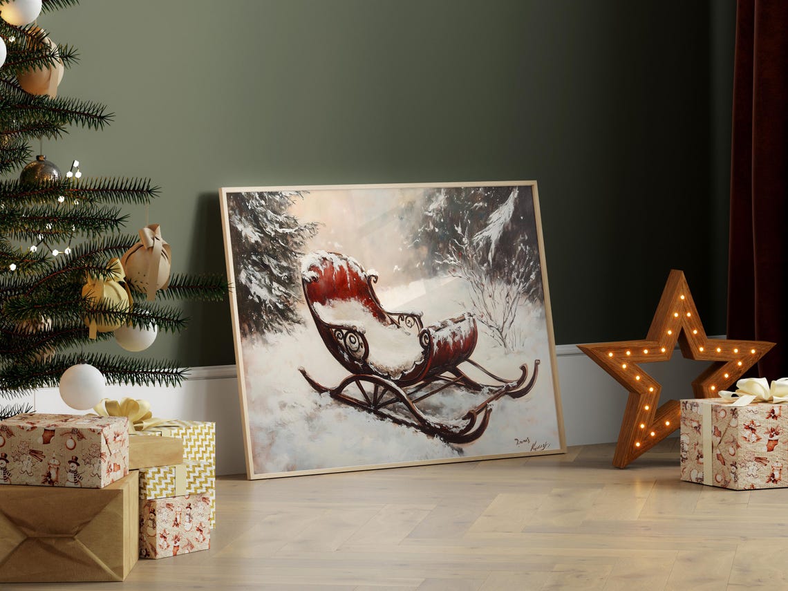Antique Red Sleigh Covered In Snow In A Winter Forest Poster - Image 7