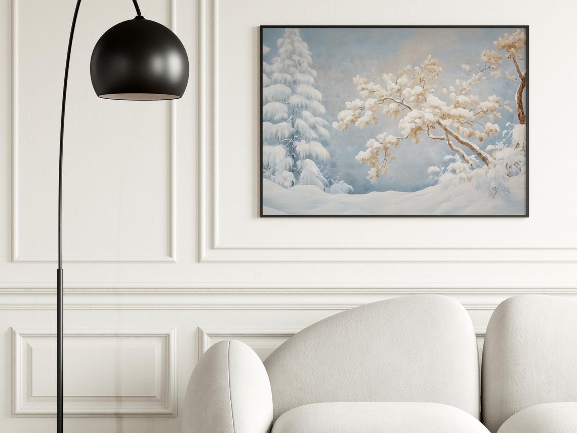 Snow Covered Branches Over A Snowy Path Cool Winter Painting Poster - Image 2