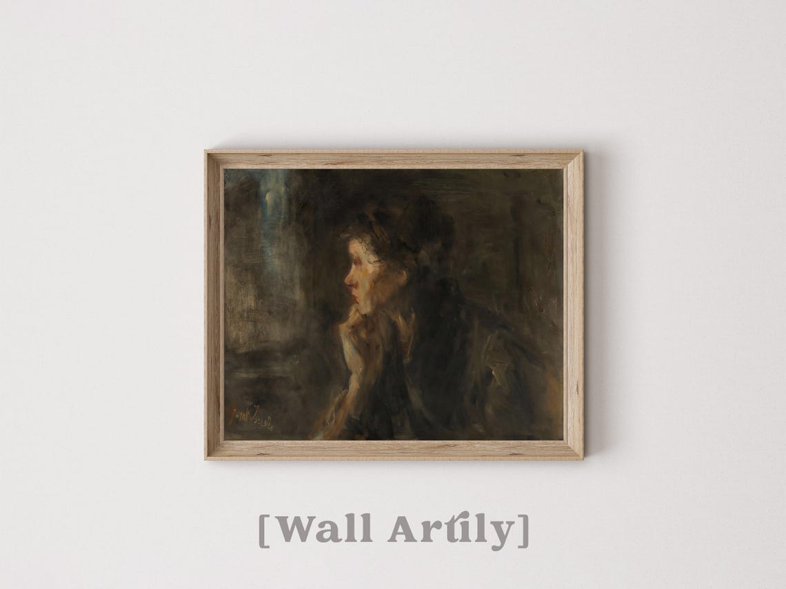 Vintage Portrait Of A Lady Wall Art Antique Oil Painting Moody Neutral Warm Farmhouse Wall Decor Print - Image 7