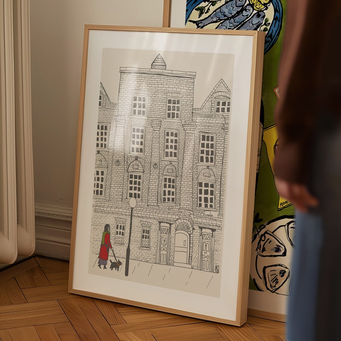 London Dog Walker Travel Art Print, Architecture Drawing - Image 3