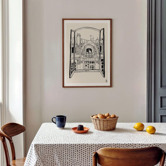 Paris Through the Window, Minimalist Art Print
