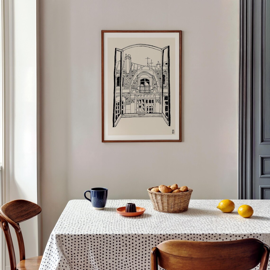 Paris Through the Window, Minimalist Art Print