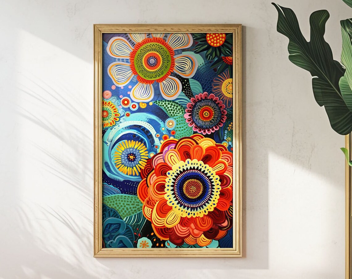 Whimsical Floral Art Print Vibrant Botanical Decor
