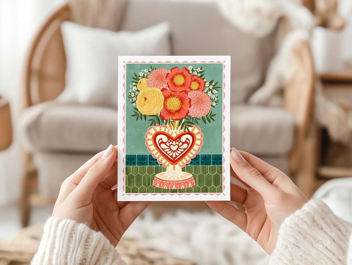 Heart Vase Bouquet Art Print, Floral Home Decor - Image 2