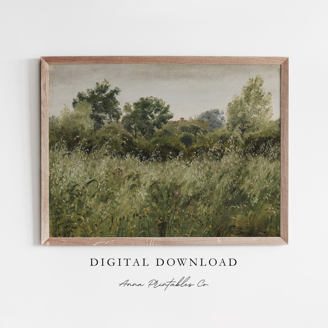 Green Meadow Vintage Painting, Cottagecore Art Print