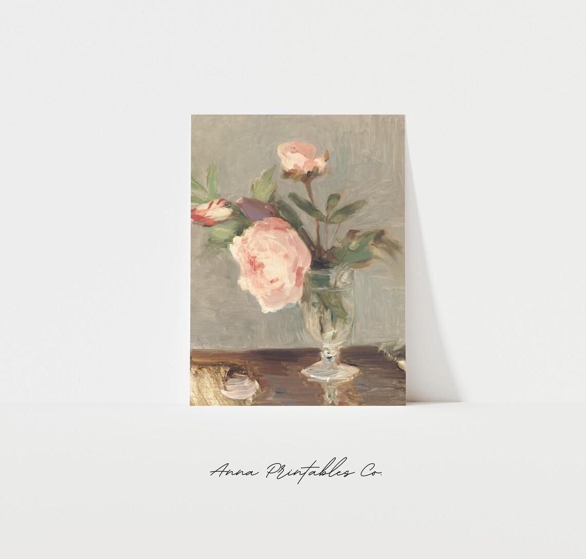 Pink Peonies In Glass Vase Impressionist Still Life Floral Poster