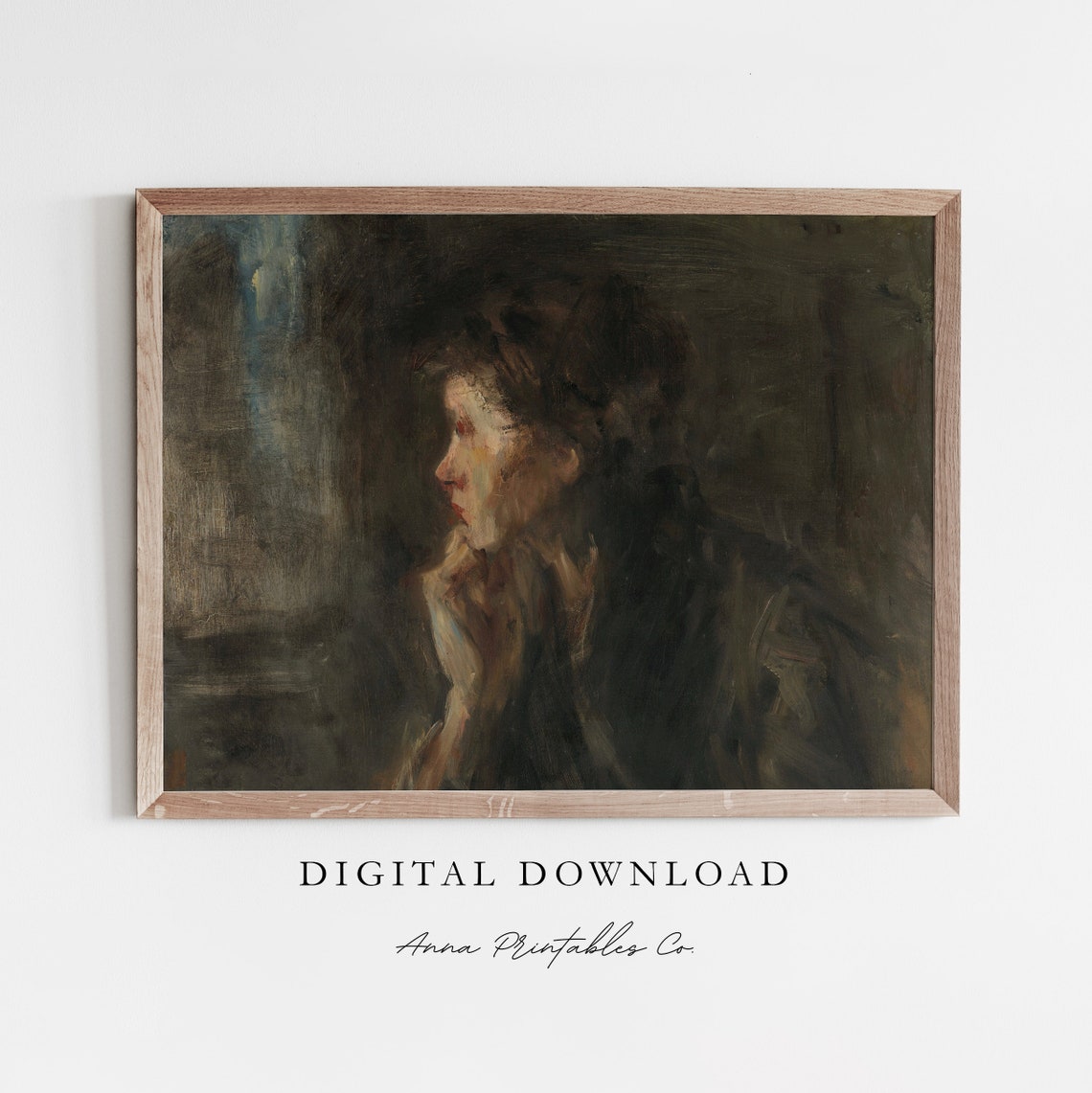 Brooding Melancholic Woman in Profile Moody Chiaroscuro Oil Poster
