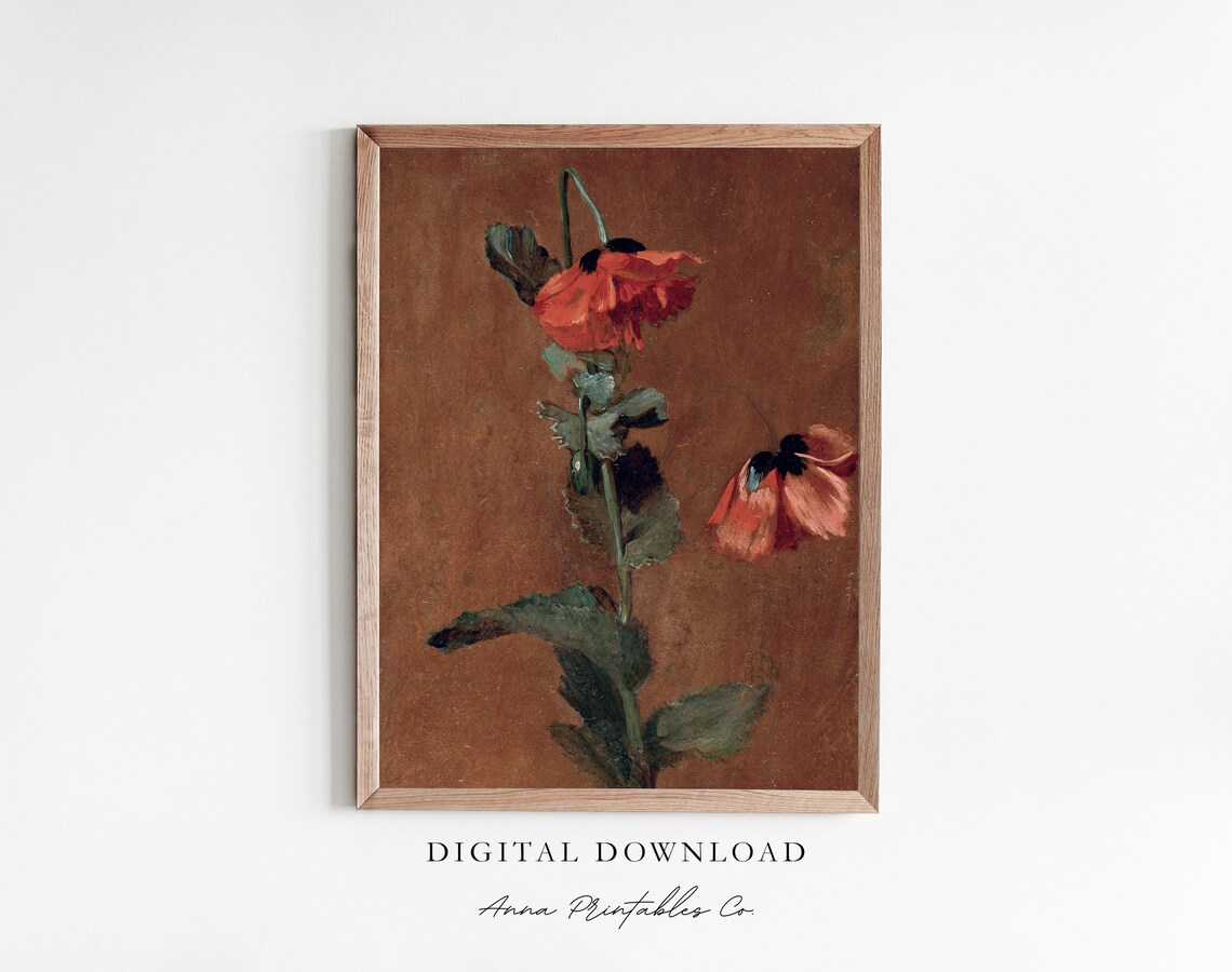 Poppy Flower Vintage Oil Painting Botanical Art Print