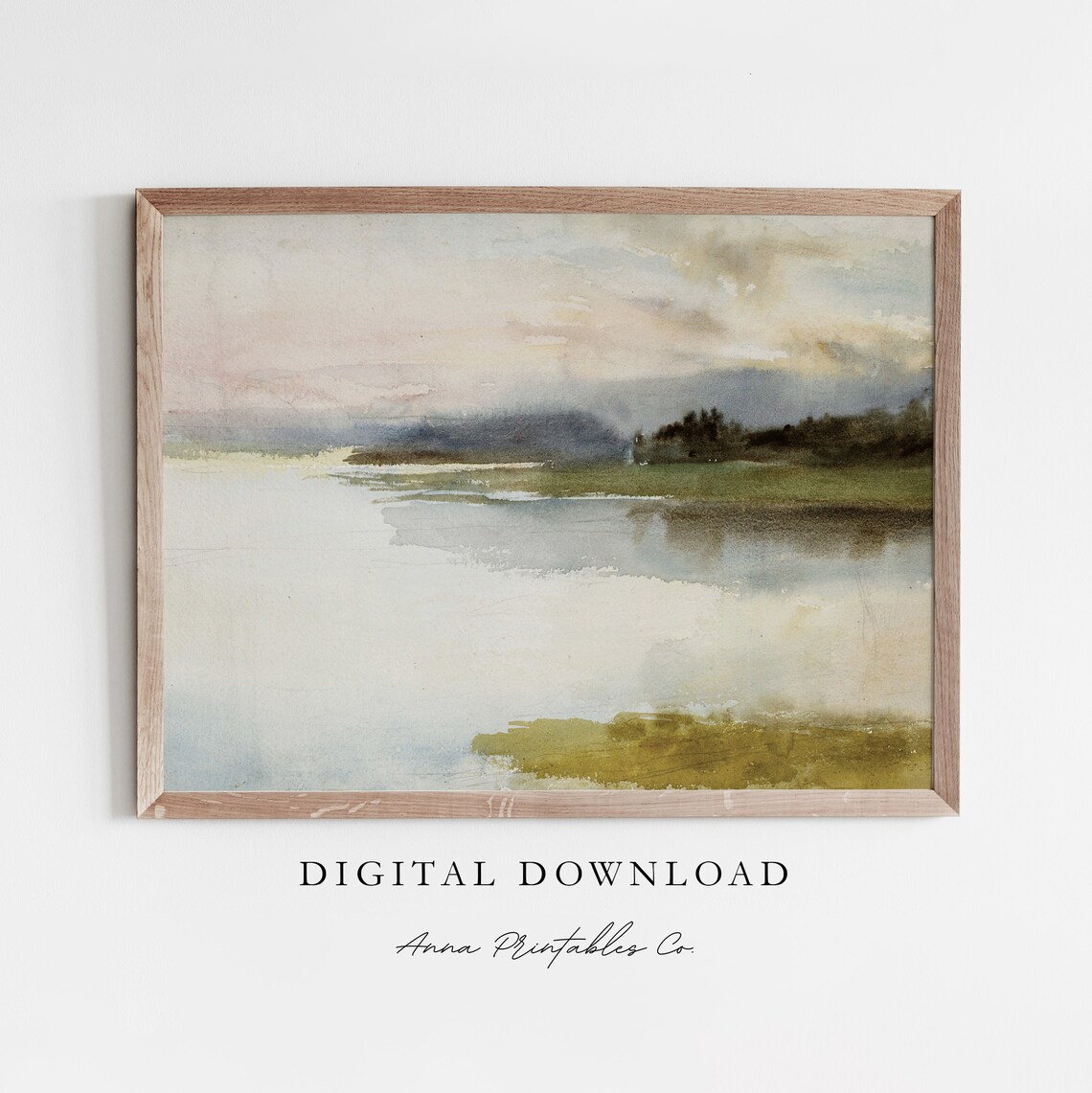 Lakeside View Antique Watercolor Lake Art Print