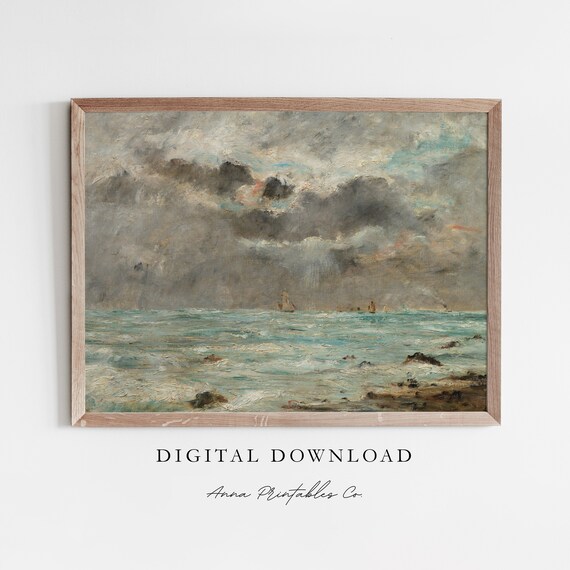 Antique Stormy Seascape Vintage Turbulent Ocean Waves Poster