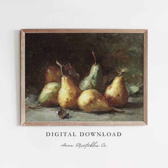 Still Life Vi Antique Pear Painting For Vintage Kitchen Wall Art Moody Fruit Artwork Farmhouse Decor Print