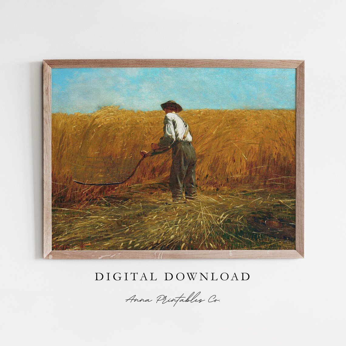 Farmer Reaping Wheat Field Vintage Harvest Scene Painting Poster