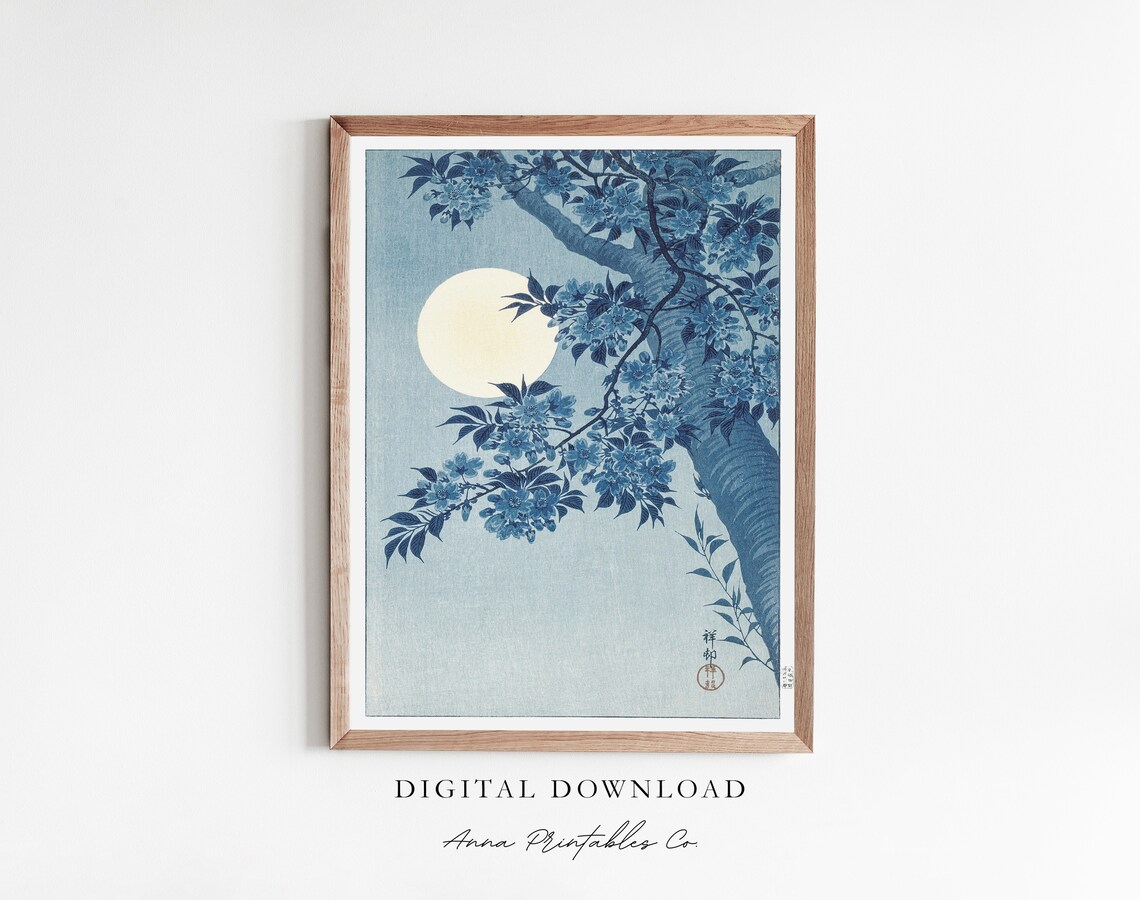 Moon Through The Trees Vintage Japanese Travel Poster