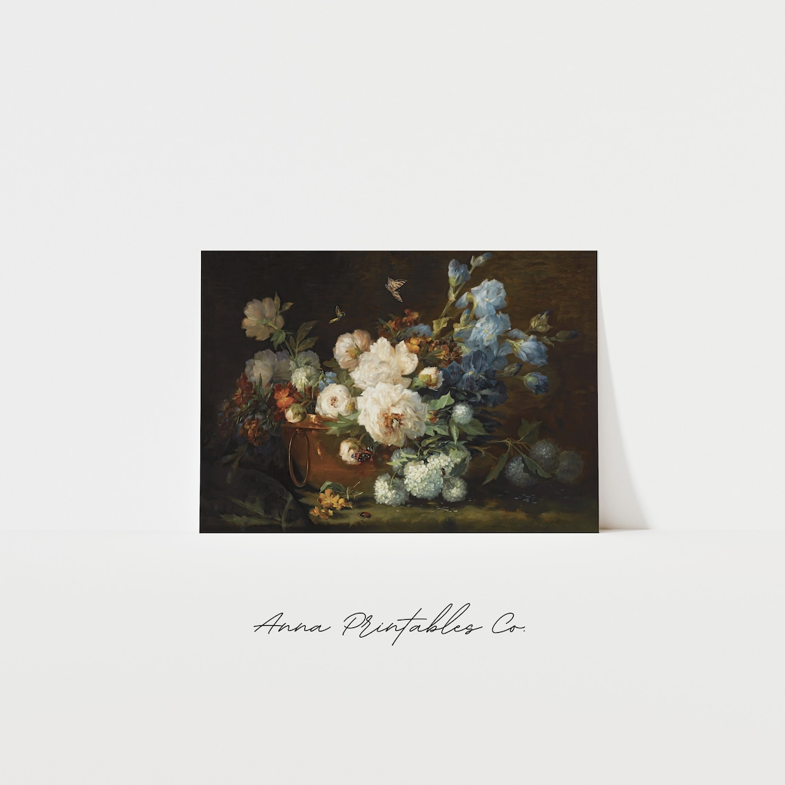 Vintage Still Life With Flowers, Moody Floral Art Print