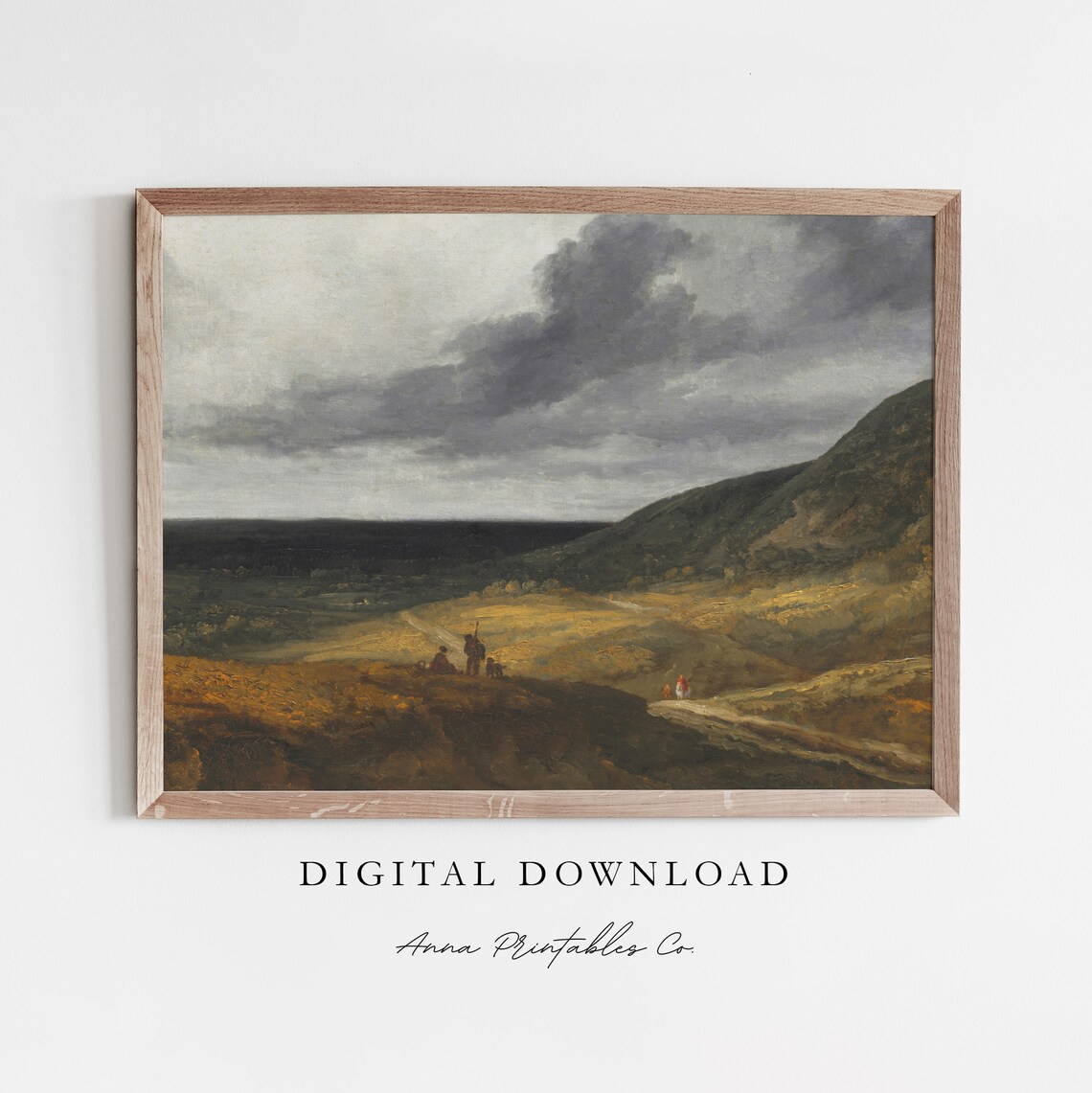 Golden Coastal Hills Stormy Sky Dramatic Vintage Landscape Poster