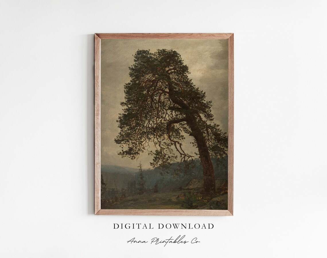Antique Leaning Pine Tree Vintage Dusty Sky Landscape Poster