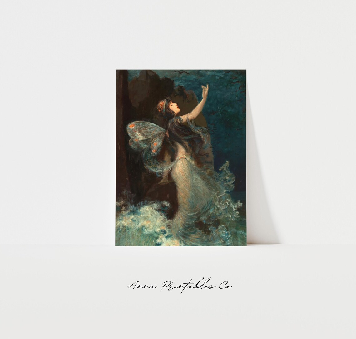 Dark Water Fairy Rising From Waves Mystical Nymph Painting Poster
