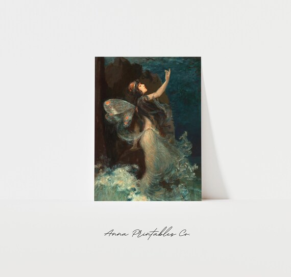 Dark Water Fairy Rising From Waves Mystical Nymph Painting Poster