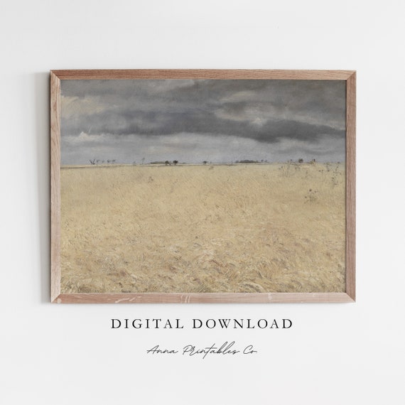 Rye Field Antique Farm Landscape Painting For Vintage Scenic Countryside Wall Art Farmhouse Decor Fine Art