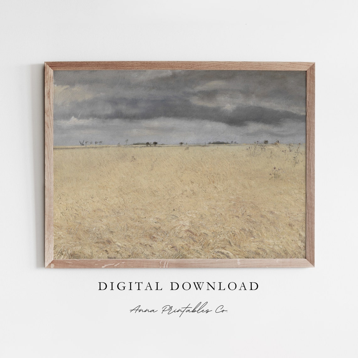 Golden Wheat Field Under Storm Clouds Vintage Landscape Poster