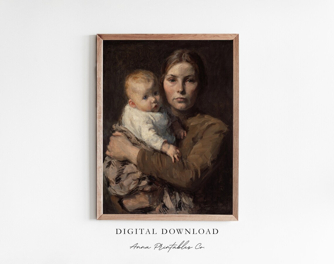 Young Mother Holding Baby Vintage Portrait Oil Painting Poster