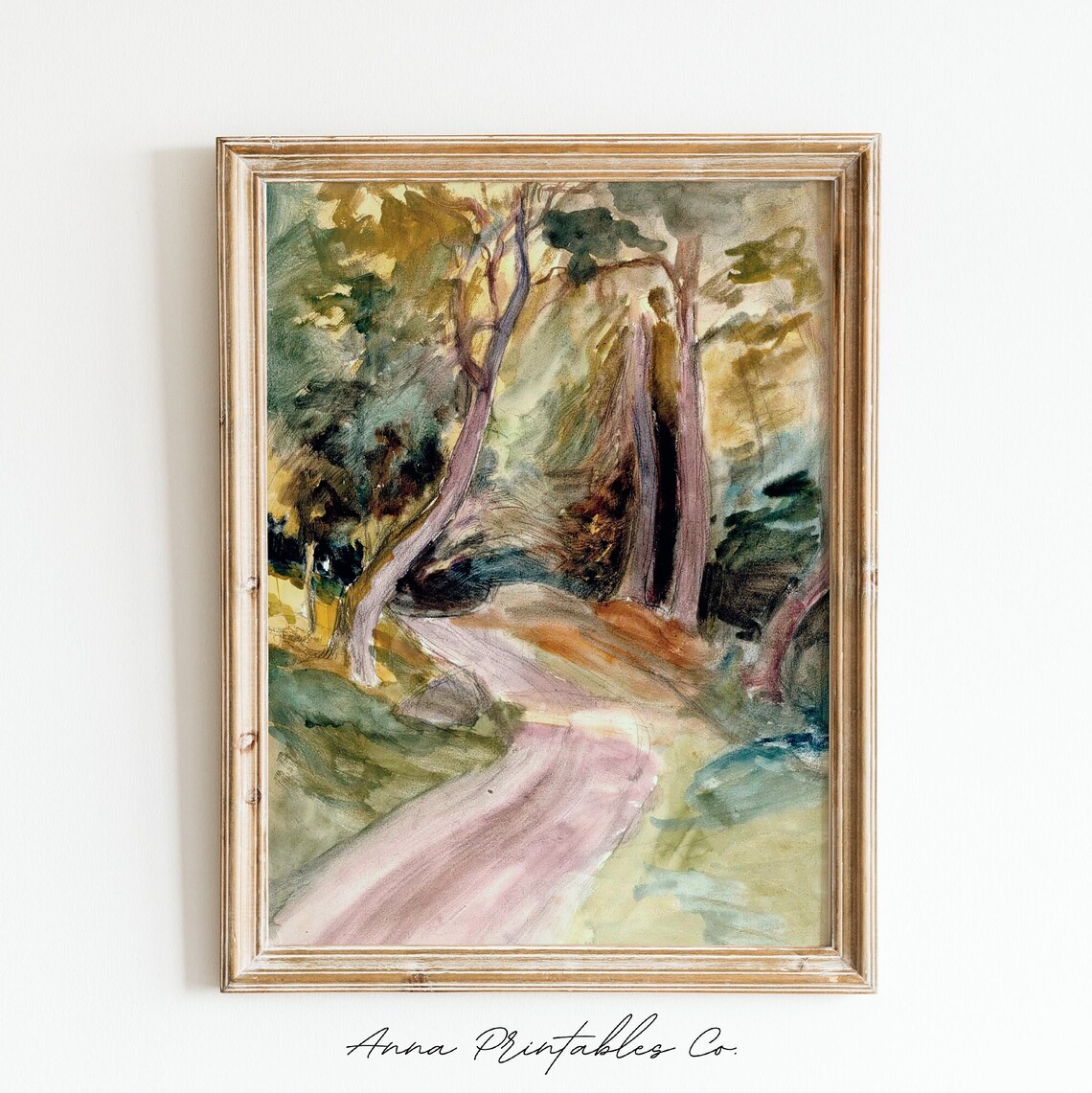 Winding Woodland Forest Path Watercolor Nature Painting Poster - Image 2