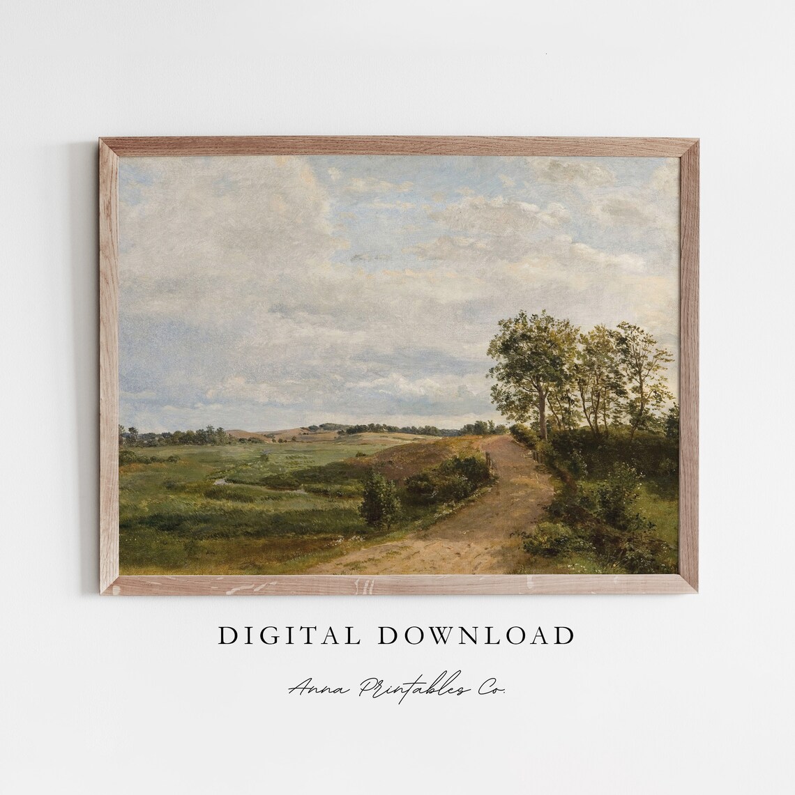Summer Country Road Through Green Fields Vintage Landscape Print
