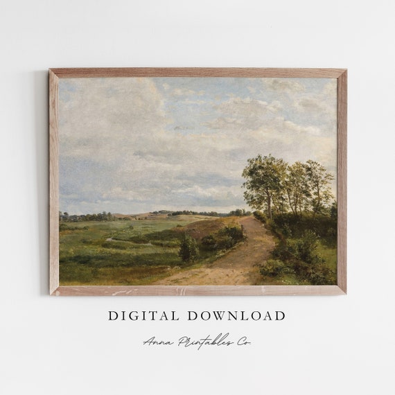 Road Through Countryside Antique Landscape Painting For Vintage Cottagecore Wall Art Fine Art Print Decor
