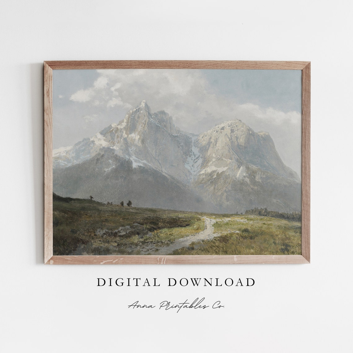 Antique Alpine Peaks Landscape Vintage Snowy Mountain Poster