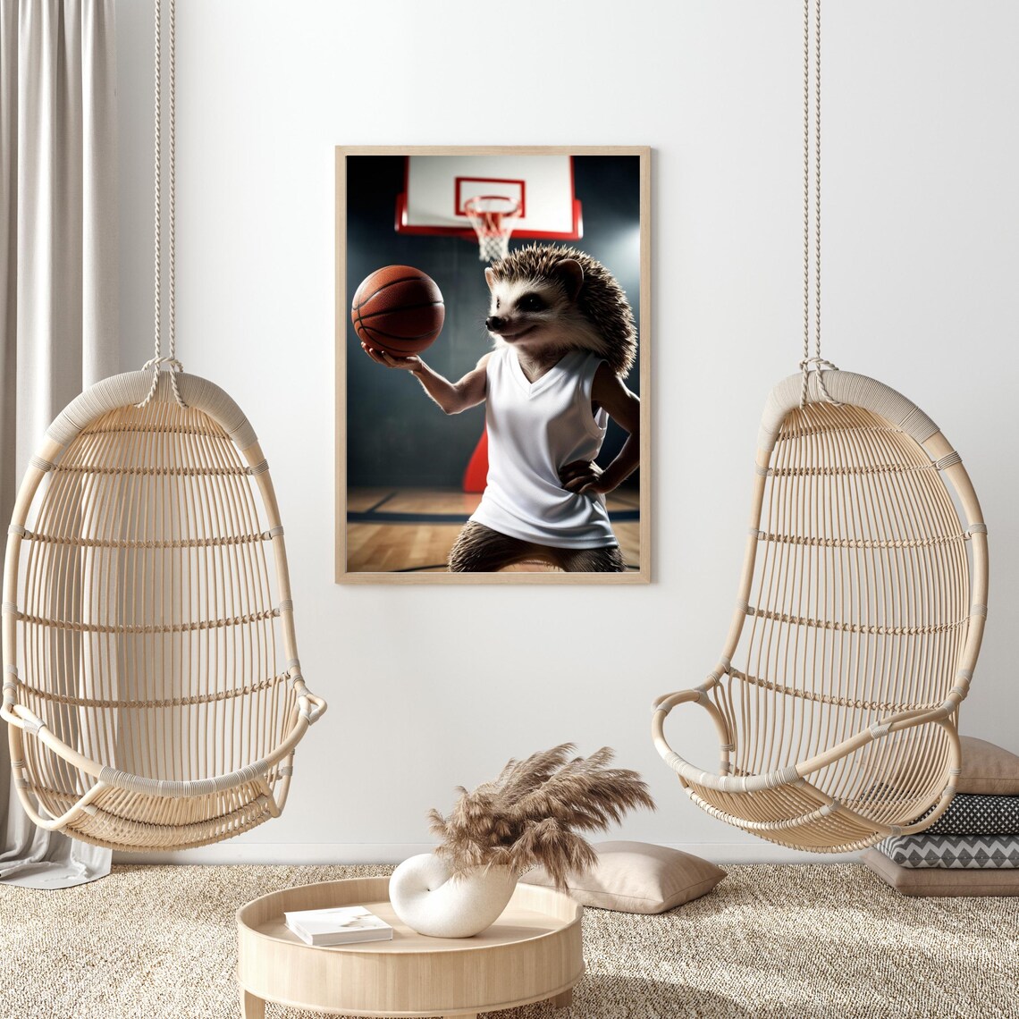 Hedgehog Basketball Player In White Jersey Holding Ball Poster - Image 3