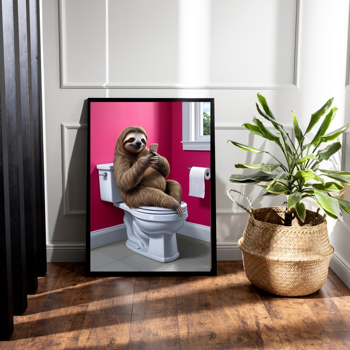 Whimsical Sloth Bathroom Art, Funny Toilet Decor - Image 3