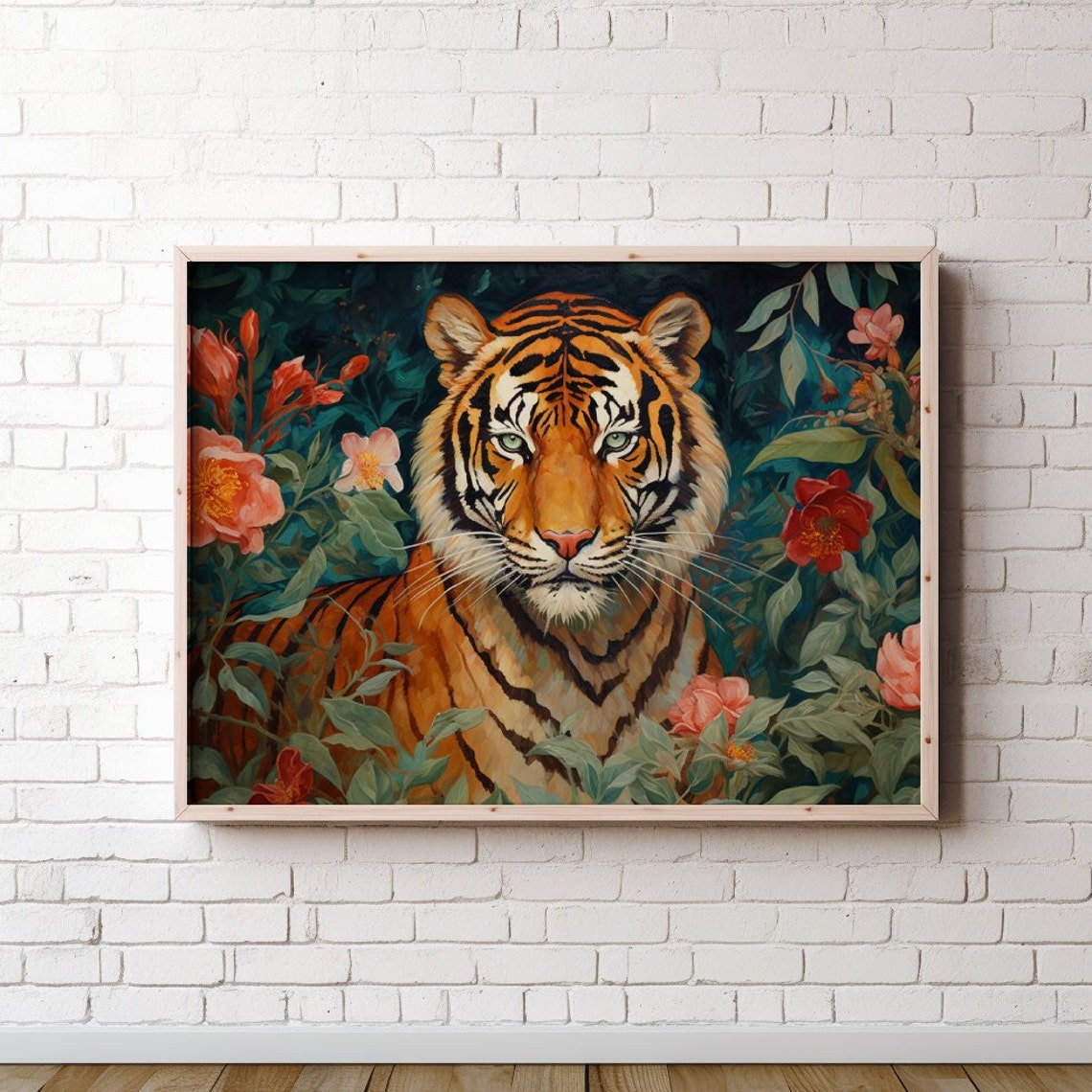 Boho Tiger Vintage Floral Maximalist Art Print - Image 3