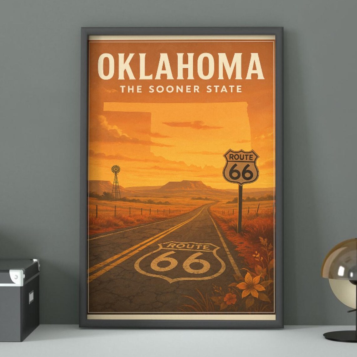 Oklahoma The Sooner State Route 66 Vintage Road Trip Travel Art Print