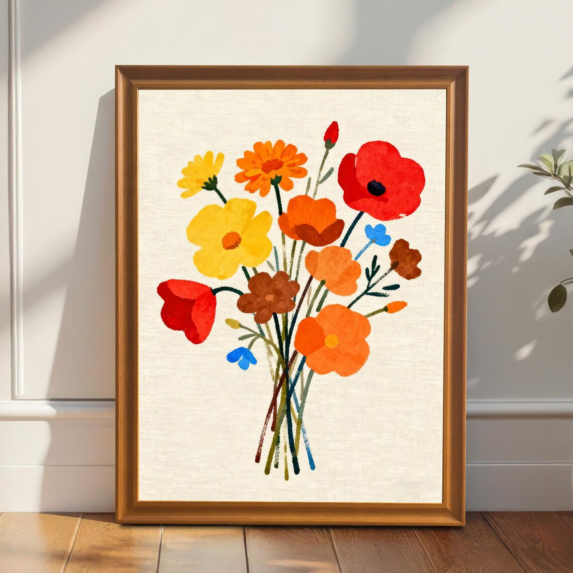 Minimalist Floral Bouquet Art Print, Colorful Flowers