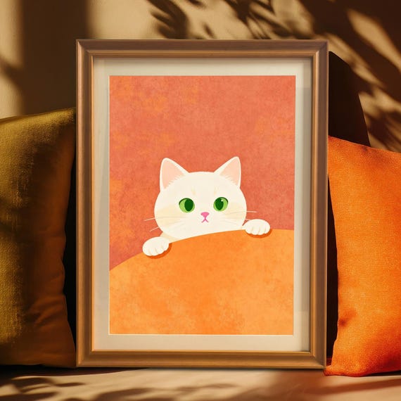 White Cat Peekaboo Art Print