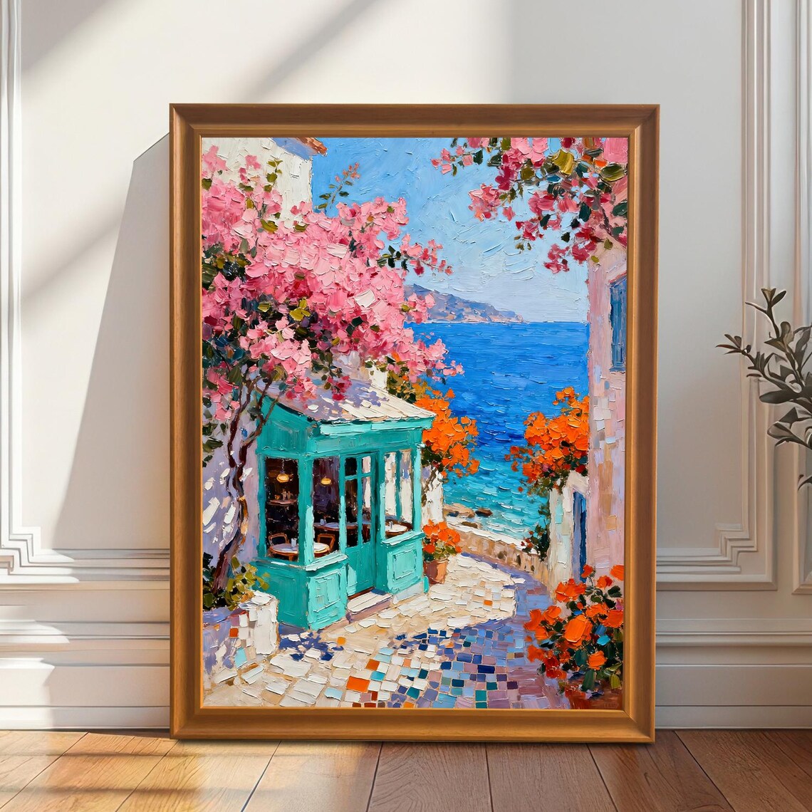Impressionist Coastal Village Art Print, Mediterranean Sea