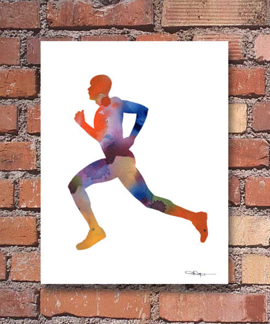 Vibrant Watercolor Track Runner Sprinting Silhouette Sports Art Print