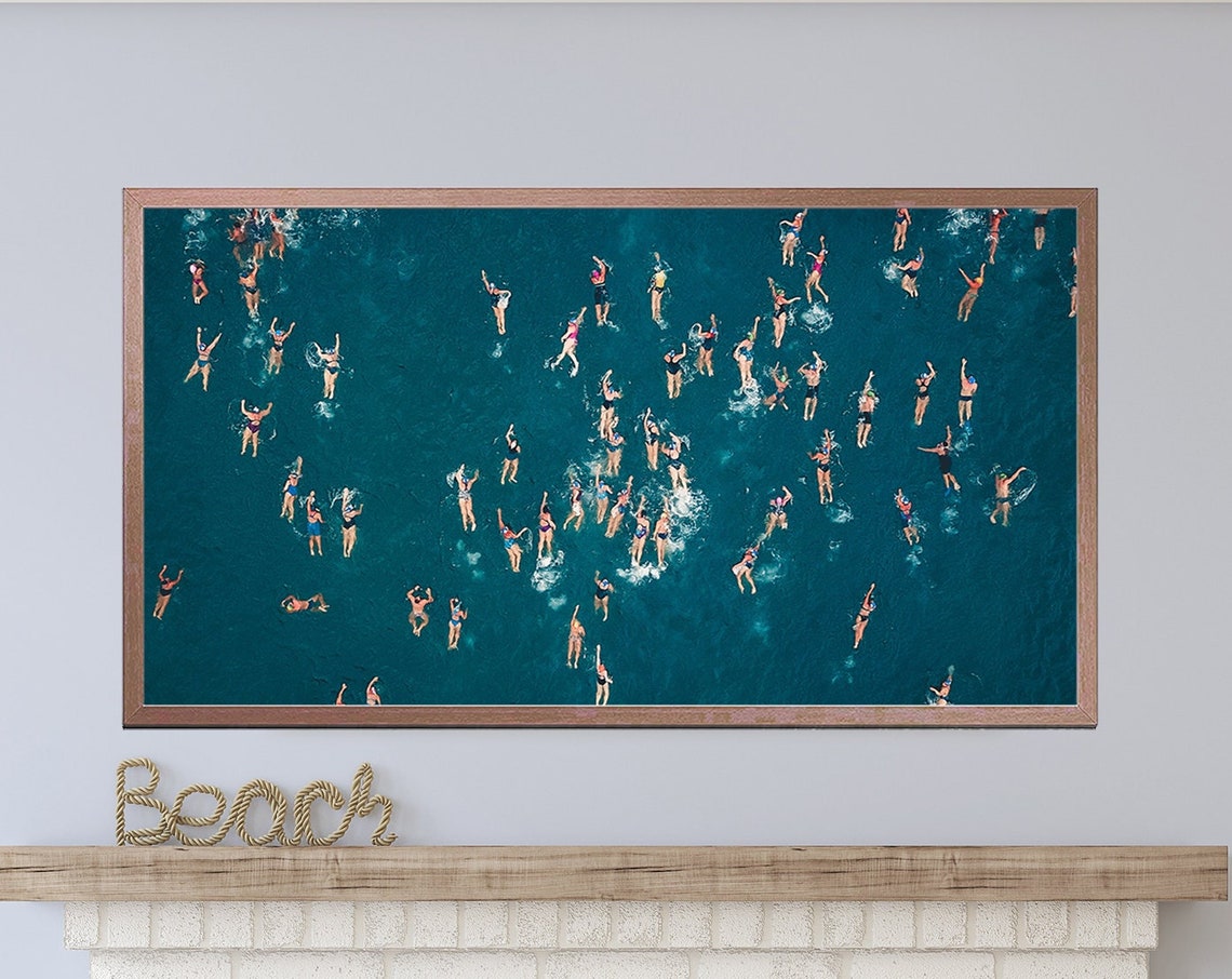 Aerial Ocean Swimmers Turquoise Sea Summer Beach View Art Print