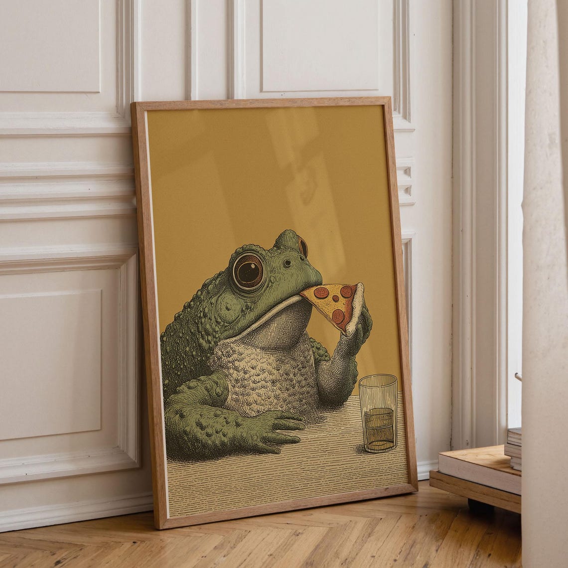 Frog Eating Pizza Poster Whimsical Animal Print