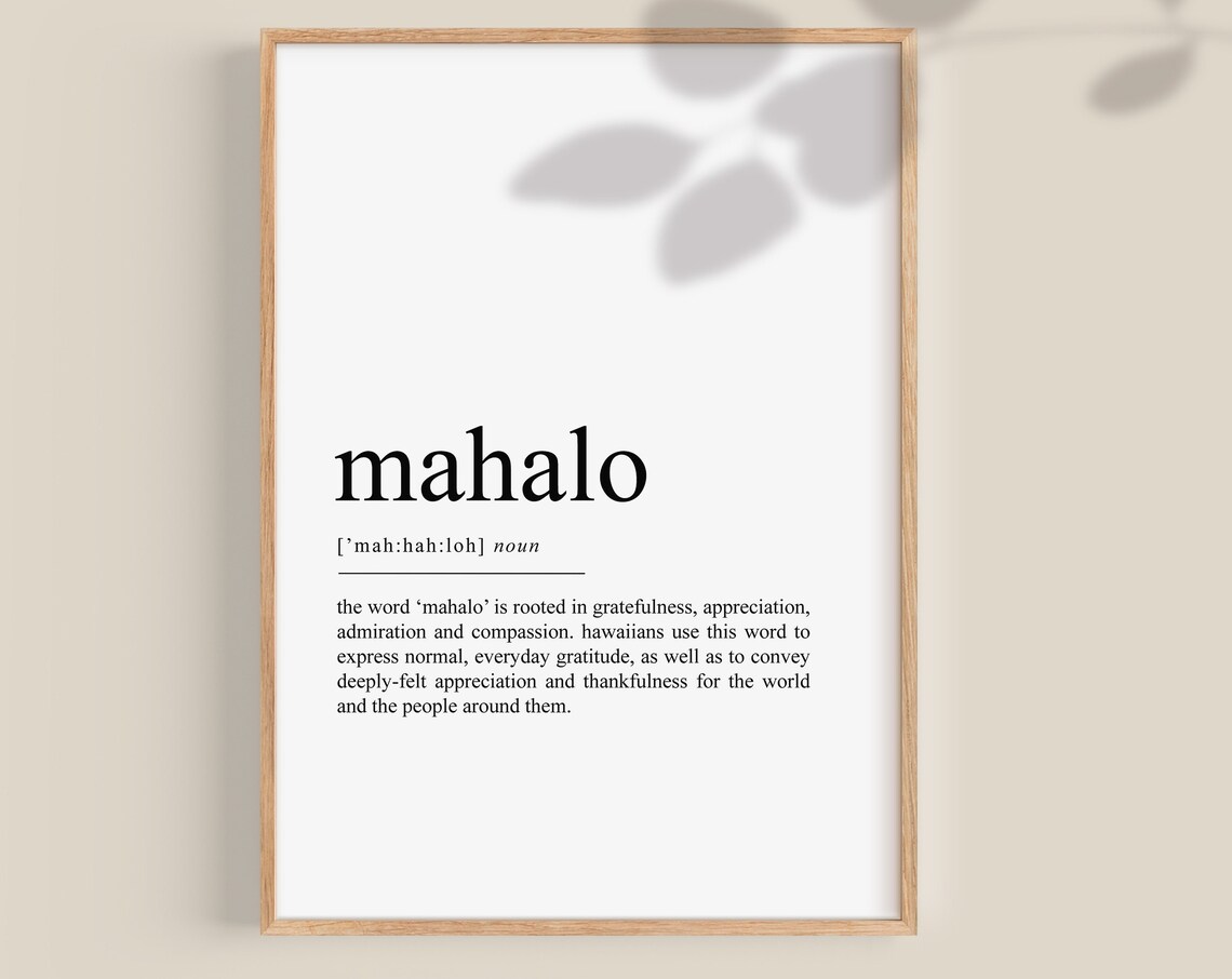 Mahalo Definition Art Print, Hawaiian Aloha Decor