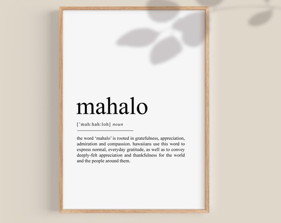 Mahalo Definition Art Print, Hawaiian Aloha Decor