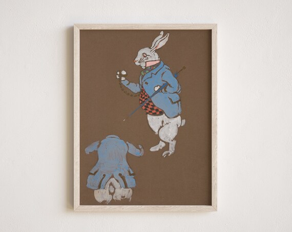 White Rabbit Alice In Wonderland Vintage Storybook Nursery Poster