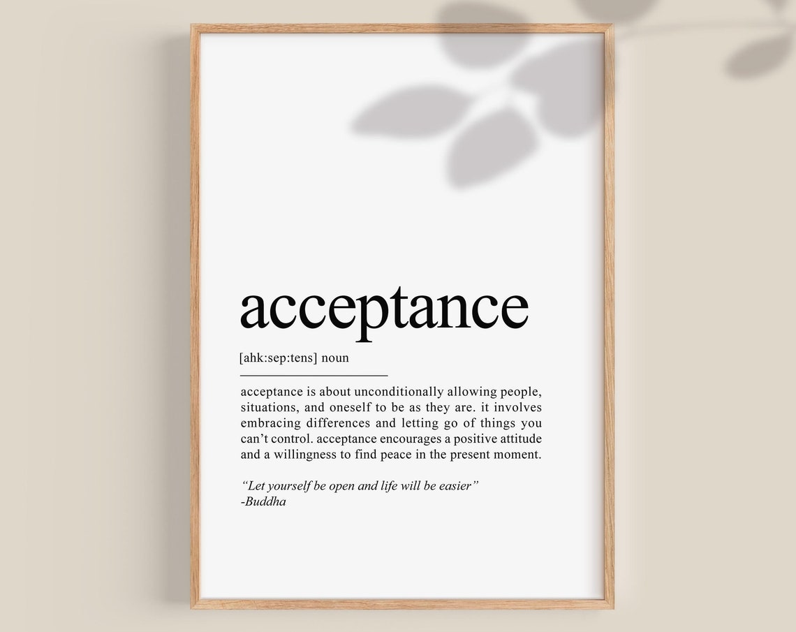 Acceptance Definition Print Positive Quote Office Wall Art Motivational Classroom Posters Decor Affirmations Dictionary Poster